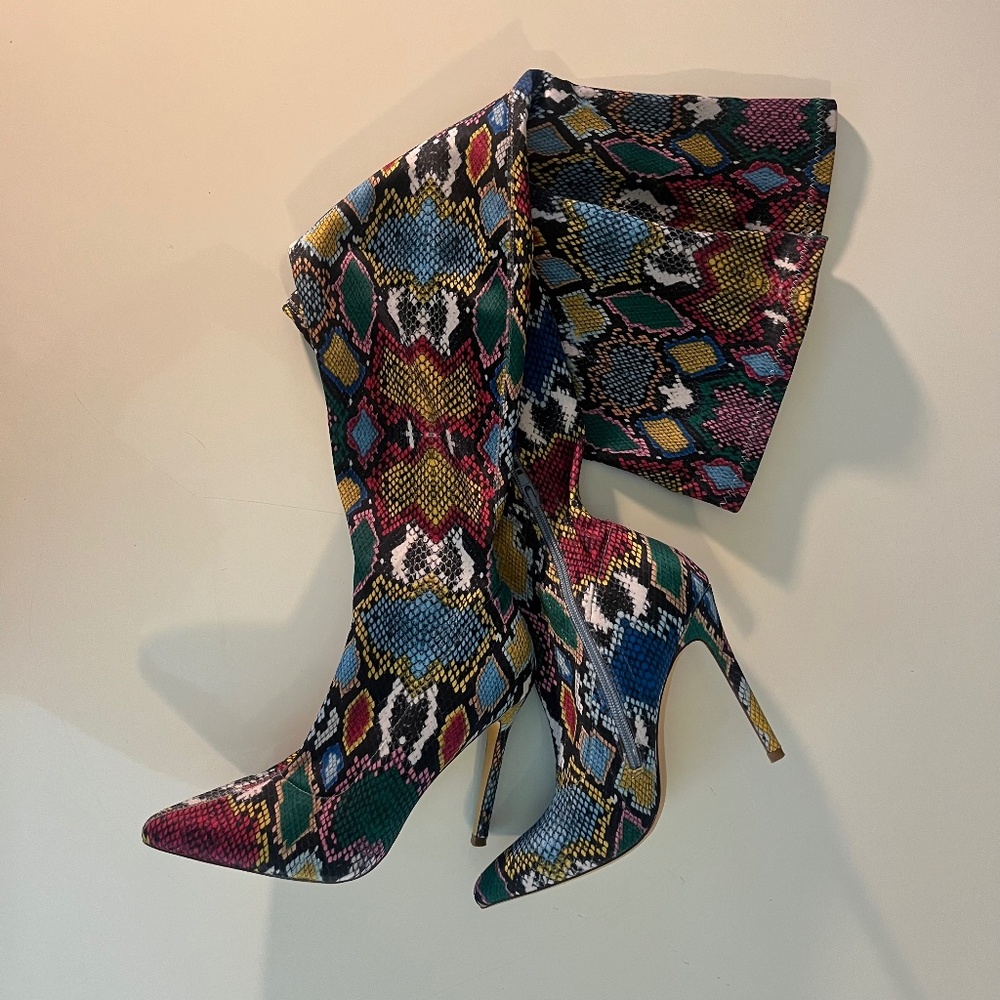 Thigh High Colorful Snake Print Stiletto Boots